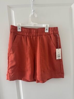 Orange Pleated Pocket Shorts
